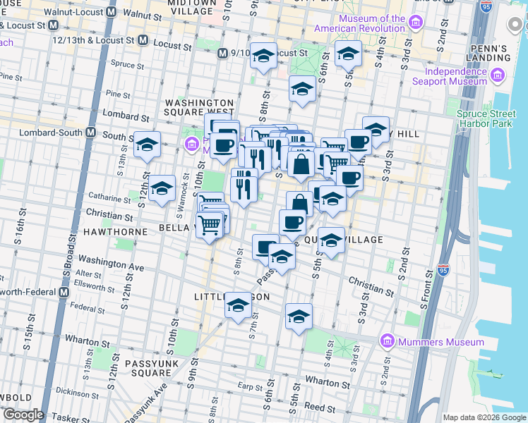 map of restaurants, bars, coffee shops, grocery stores, and more near in Philadelphia