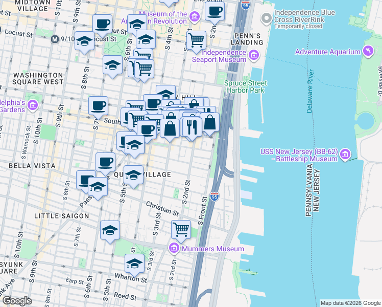map of restaurants, bars, coffee shops, grocery stores, and more near in Philadelphia