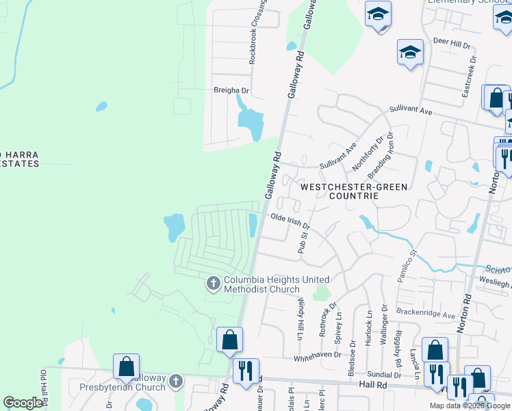 map of restaurants, bars, coffee shops, grocery stores, and more near 539 Galloway Road in Galloway