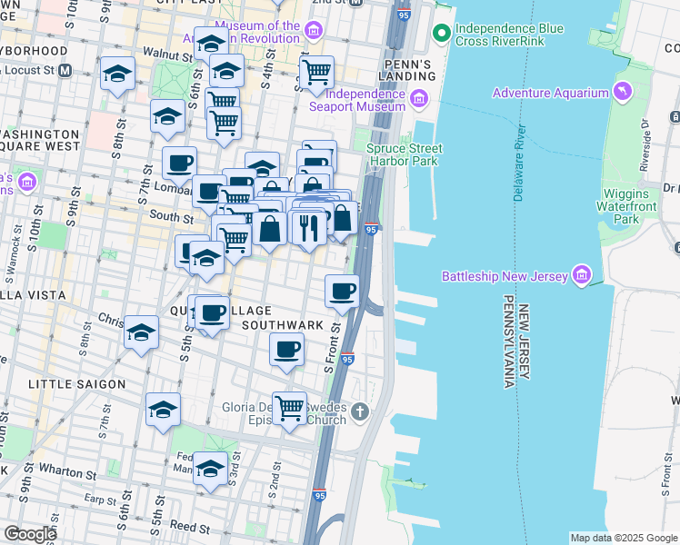 map of restaurants, bars, coffee shops, grocery stores, and more near in Philadelphia