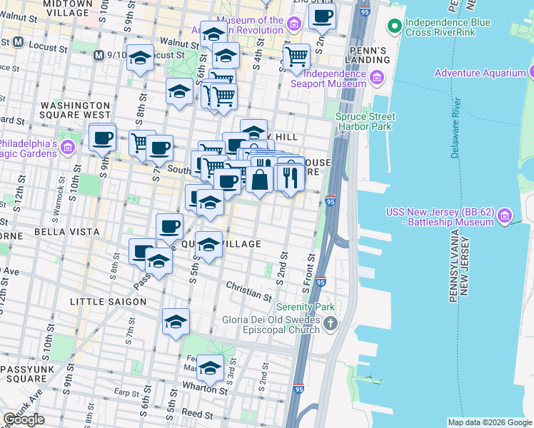 map of restaurants, bars, coffee shops, grocery stores, and more near in Philadelphia