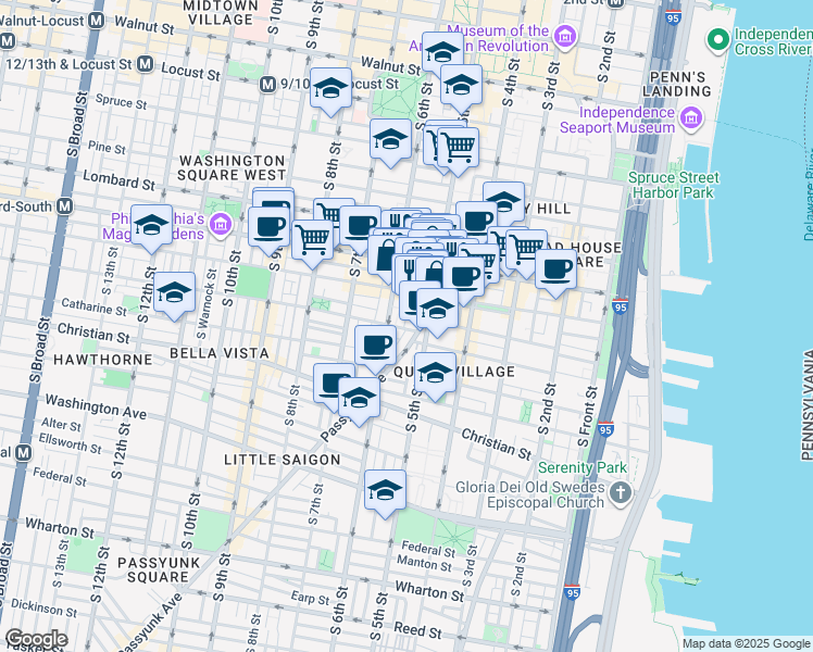 map of restaurants, bars, coffee shops, grocery stores, and more near 702 East Passyunk Avenue in Philadelphia