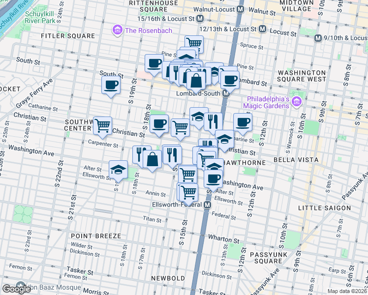 map of restaurants, bars, coffee shops, grocery stores, and more near in Philadelphia