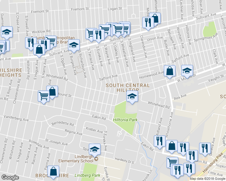 map of restaurants, bars, coffee shops, grocery stores, and more near 715 South Wayne Avenue in Columbus