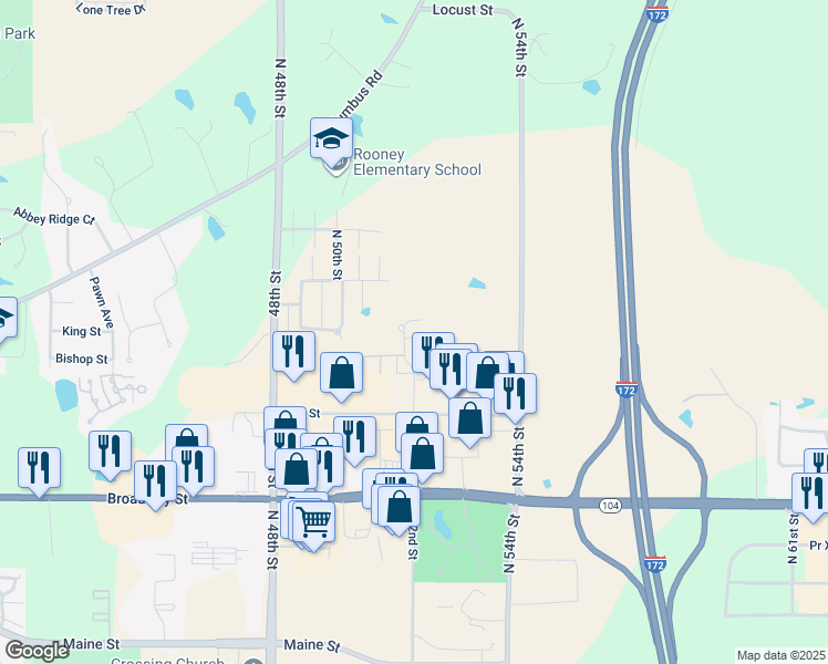 map of restaurants, bars, coffee shops, grocery stores, and more near 5231 Creek Side Drive in Quincy