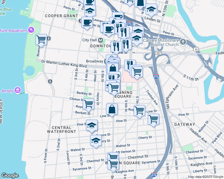 map of restaurants, bars, coffee shops, grocery stores, and more near 429 County Road 551 in Camden