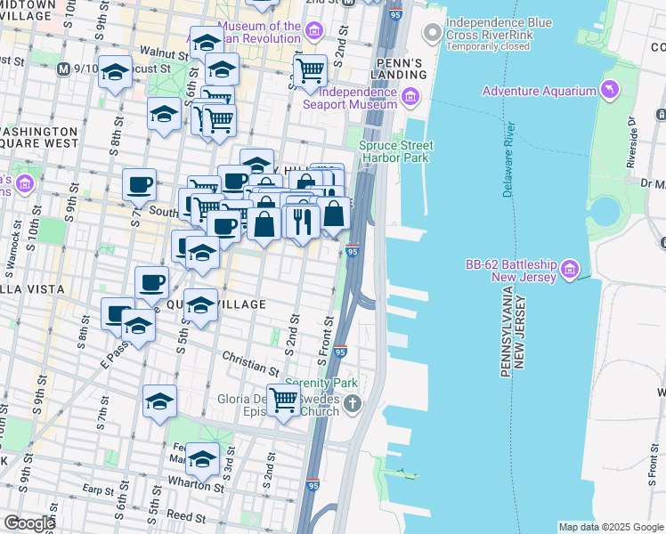 map of restaurants, bars, coffee shops, grocery stores, and more near in Philadelphia