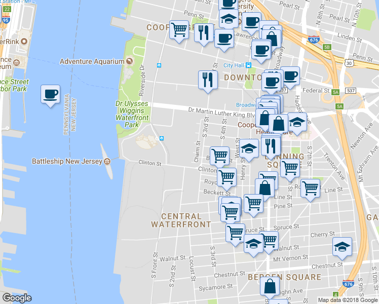 map of restaurants, bars, coffee shops, grocery stores, and more near 100 Senate Court in Camden