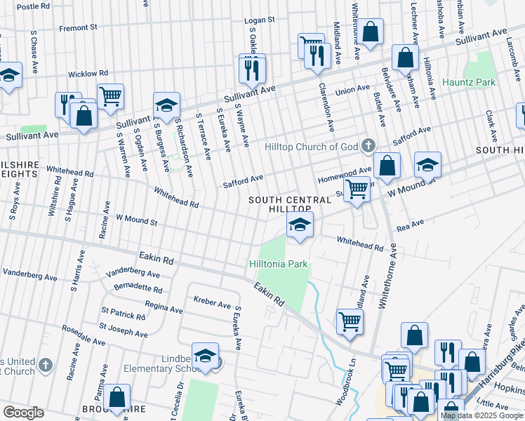 map of restaurants, bars, coffee shops, grocery stores, and more near 744 South Wayne Avenue in Columbus