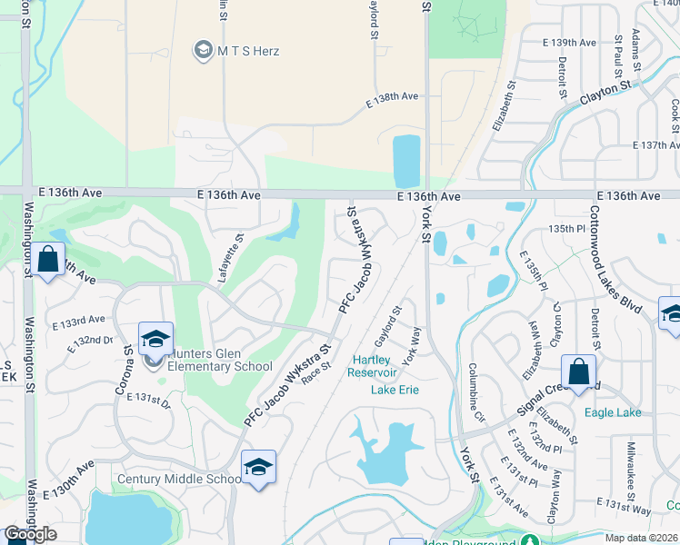map of restaurants, bars, coffee shops, grocery stores, and more near 13485 Williams Street in Thornton