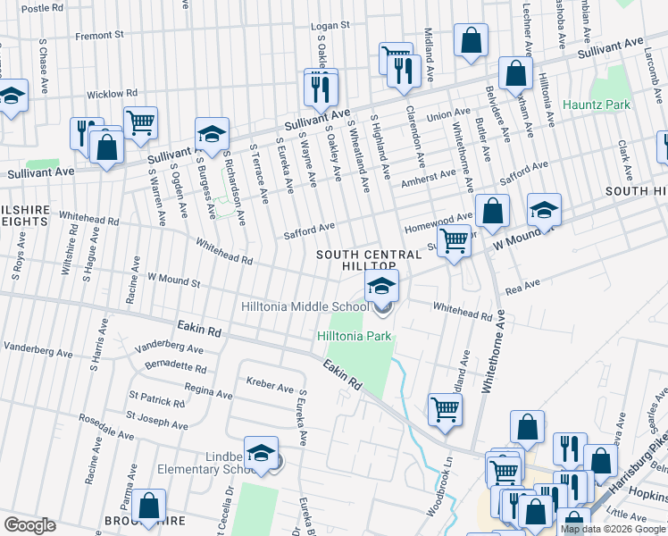 map of restaurants, bars, coffee shops, grocery stores, and more near 715 South Wayne Avenue in Columbus
