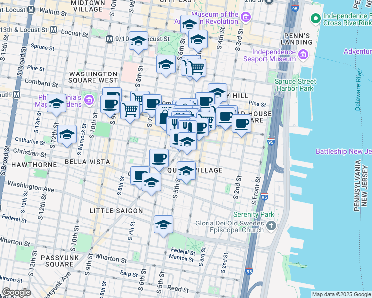 map of restaurants, bars, coffee shops, grocery stores, and more near 702 East Passyunk Avenue in Philadelphia