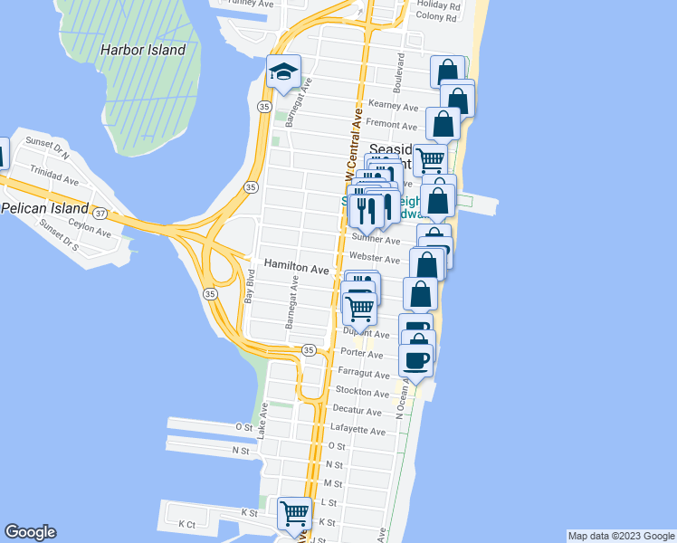 map of restaurants, bars, coffee shops, grocery stores, and more near 200 Hamilton Avenue in Seaside Heights