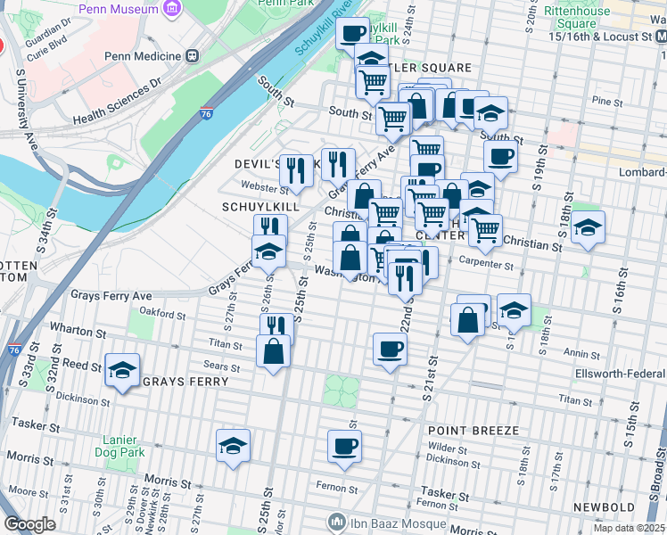 map of restaurants, bars, coffee shops, grocery stores, and more near 1014 South 24th Street in Philadelphia