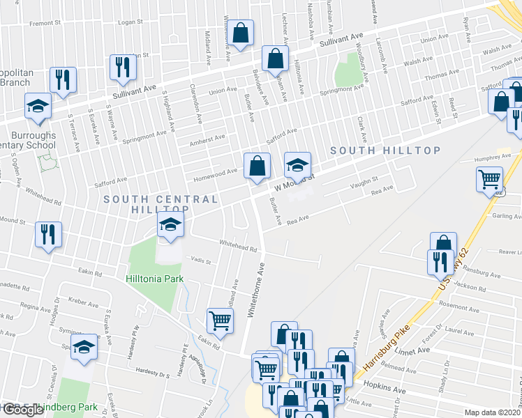 map of restaurants, bars, coffee shops, grocery stores, and more near 745 Butler Avenue in Columbus