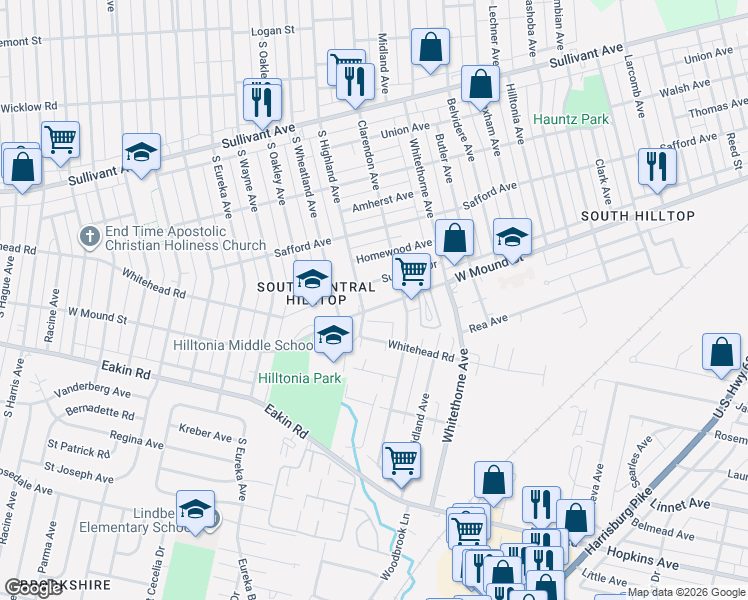 map of restaurants, bars, coffee shops, grocery stores, and more near 2251 Suncrest Drive in Columbus