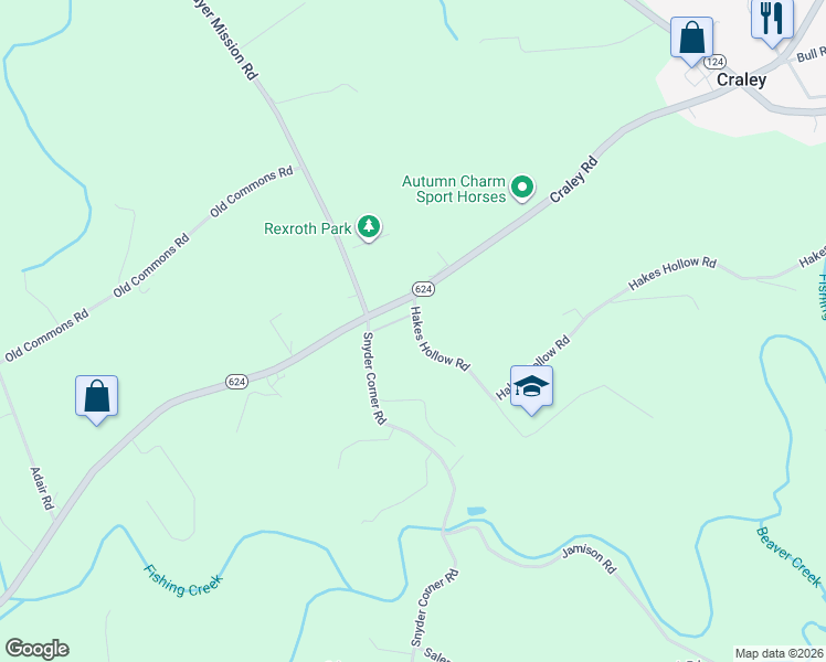 map of restaurants, bars, coffee shops, grocery stores, and more near 2410 Craley Road in Windsor