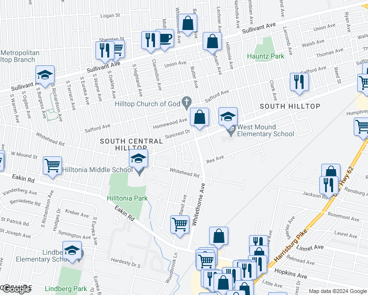 map of restaurants, bars, coffee shops, grocery stores, and more near 2179 West Mound Street in Columbus