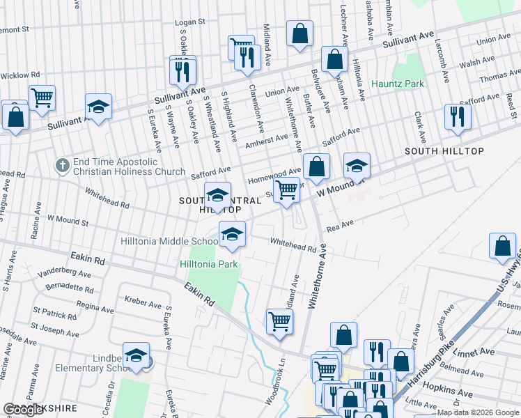map of restaurants, bars, coffee shops, grocery stores, and more near 2251 Suncrest Drive in Columbus