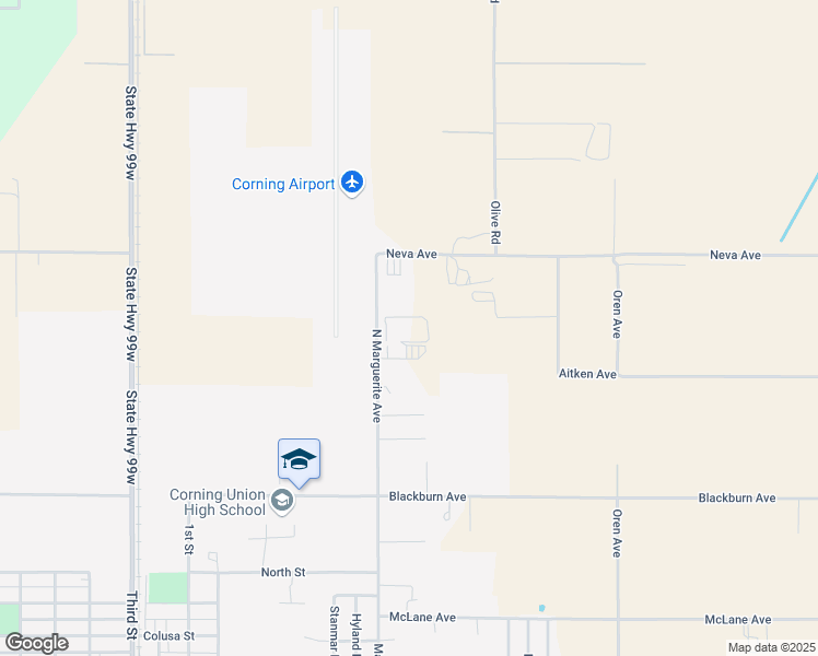 map of restaurants, bars, coffee shops, grocery stores, and more near 4928 North Marguerite Avenue in Corning
