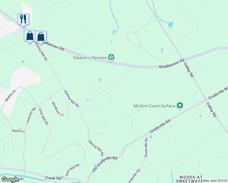 map of restaurants, bars, coffee shops, grocery stores, and more near 1554 Meadow Lane in Glen Mills