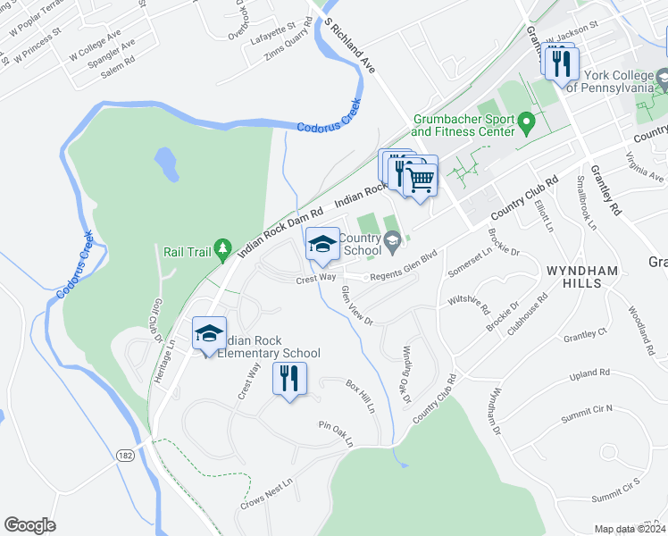 map of restaurants, bars, coffee shops, grocery stores, and more near 980 Stonehaven Way in York