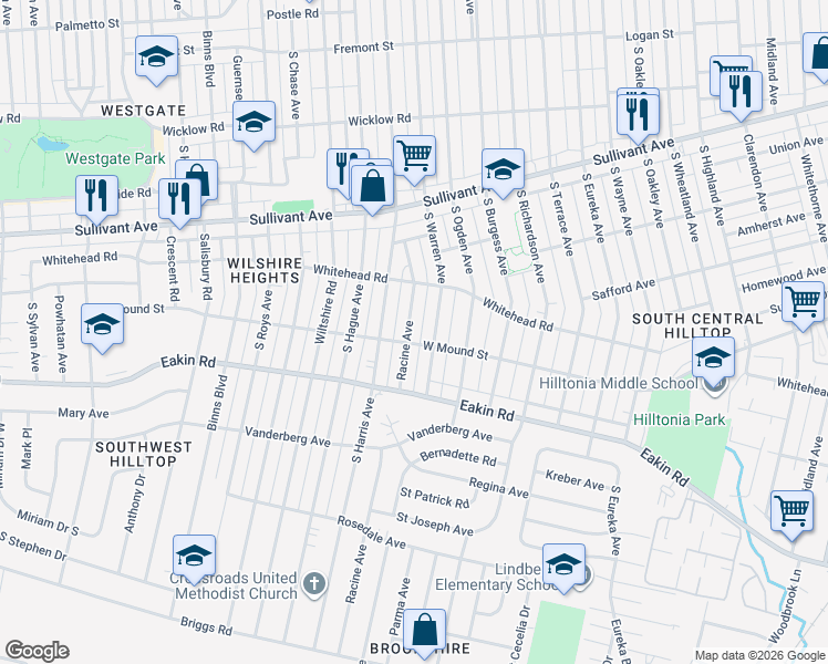 map of restaurants, bars, coffee shops, grocery stores, and more near 718 Racine Avenue in Columbus