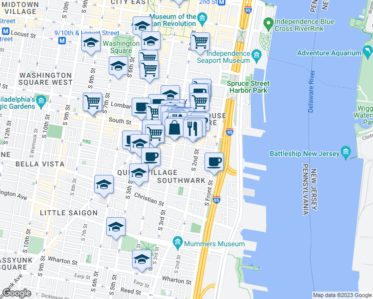 map of restaurants, bars, coffee shops, grocery stores, and more near 2001 Hamilton Street in Philadelphia