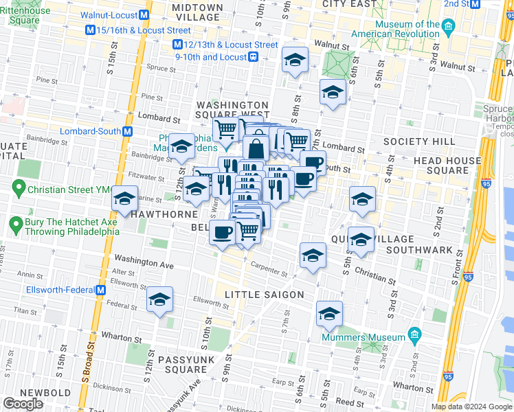 map of restaurants, bars, coffee shops, grocery stores, and more near in Philadelphia
