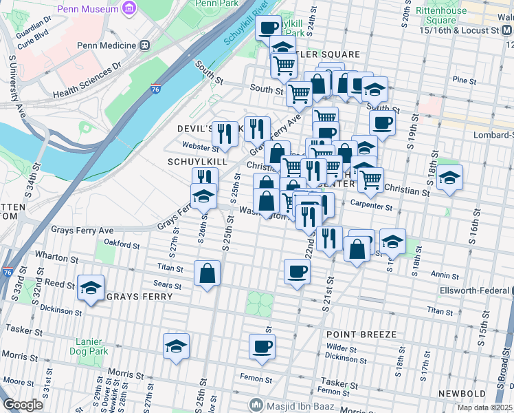 map of restaurants, bars, coffee shops, grocery stores, and more near 1014 South 24th Street in Philadelphia