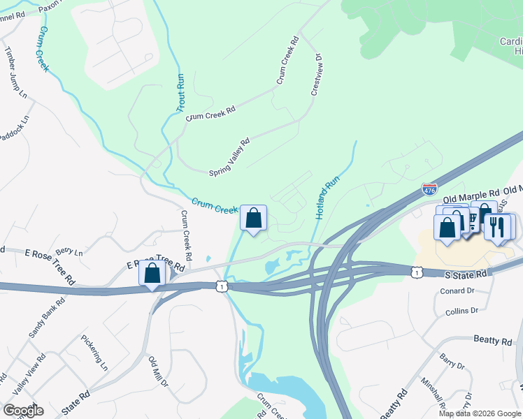 map of restaurants, bars, coffee shops, grocery stores, and more near 119 Corvus Circle in Media
