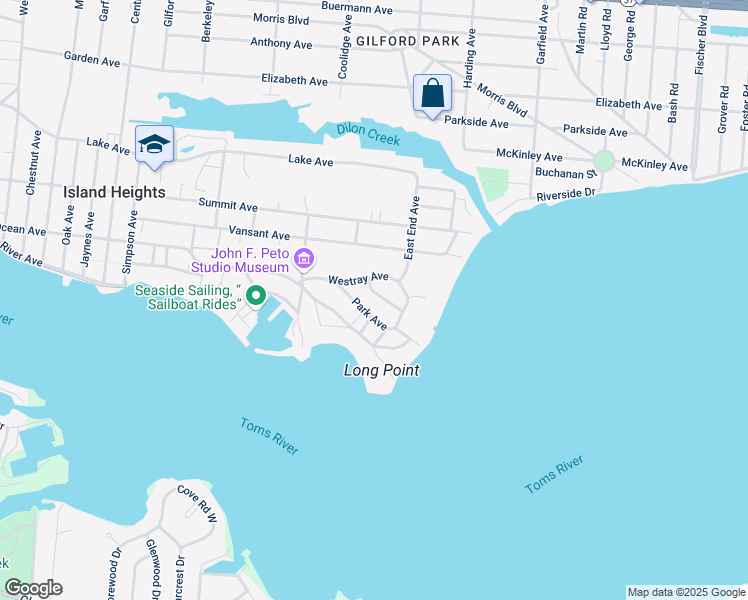 map of restaurants, bars, coffee shops, grocery stores, and more near 13 Fletcher Place in Island Heights