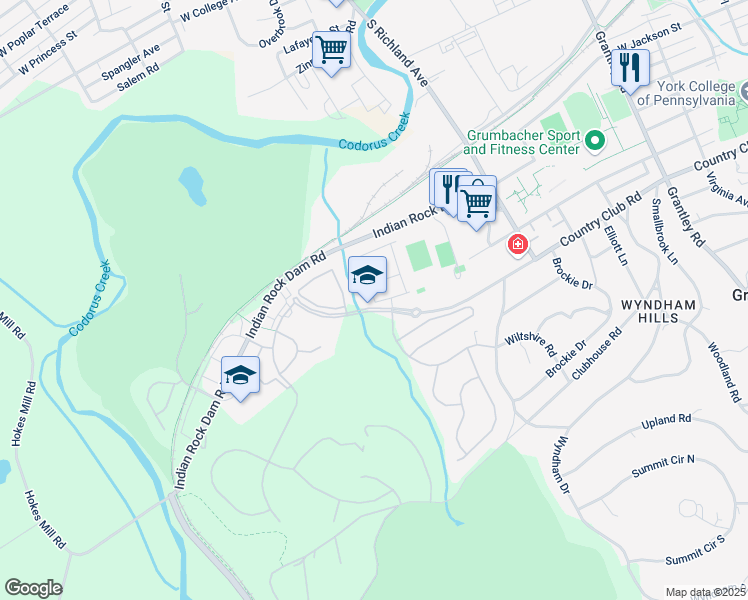 map of restaurants, bars, coffee shops, grocery stores, and more near 968 Stonehaven Way in York