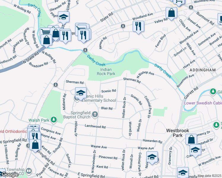 map of restaurants, bars, coffee shops, grocery stores, and more near 435 Scenic Road in Springfield