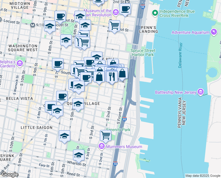 map of restaurants, bars, coffee shops, grocery stores, and more near 700 South 2nd Street in Philadelphia