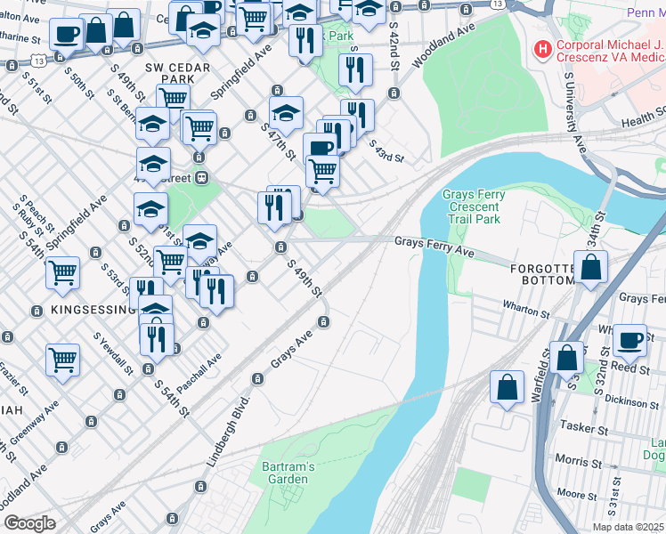 map of restaurants, bars, coffee shops, grocery stores, and more near 4813 Glenmore Avenue in Philadelphia