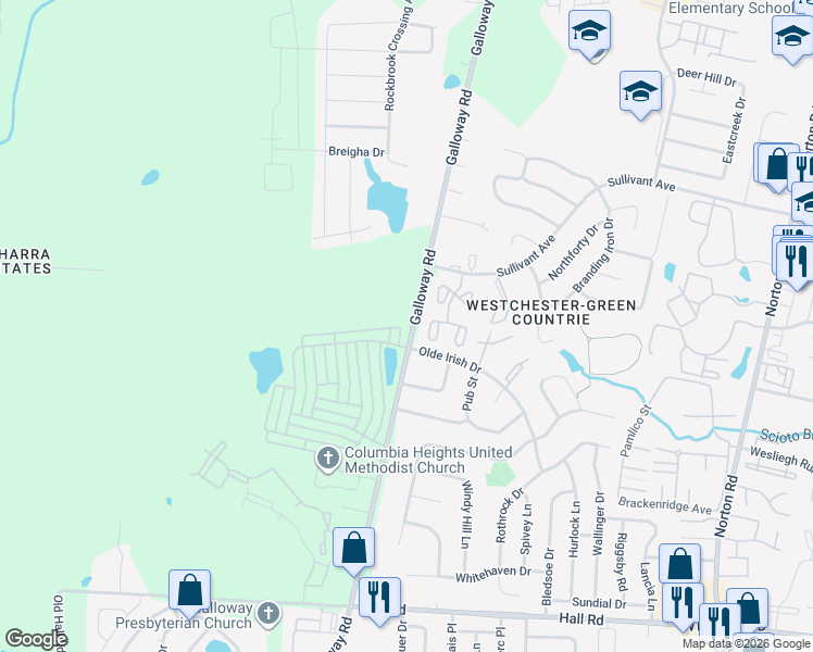 map of restaurants, bars, coffee shops, grocery stores, and more near 539 Galloway Road in Galloway