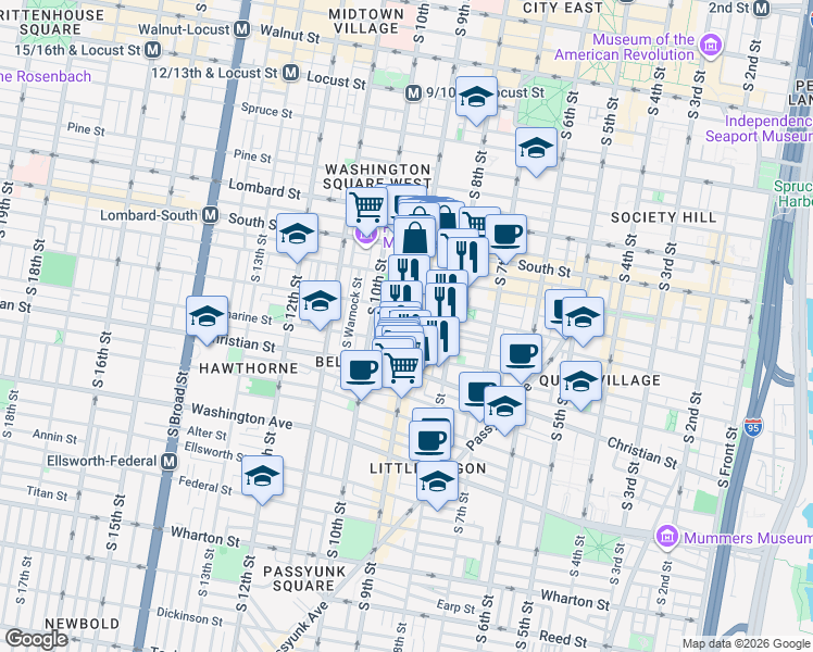 map of restaurants, bars, coffee shops, grocery stores, and more near in Philadelphia