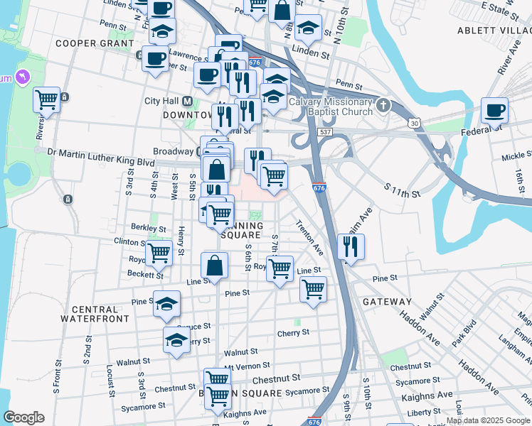 map of restaurants, bars, coffee shops, grocery stores, and more near 406 Chambers Avenue in Camden