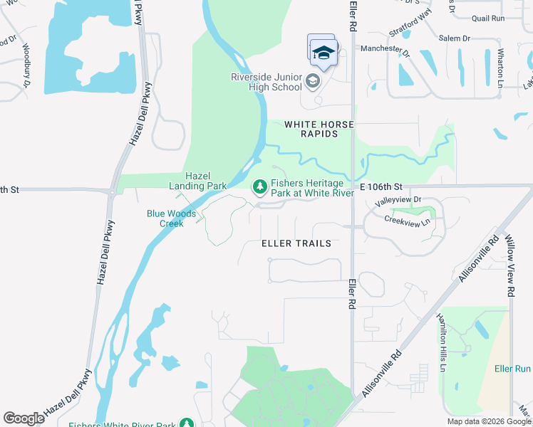 map of restaurants, bars, coffee shops, grocery stores, and more near 10517 Silver Ridge Circle in Fishers