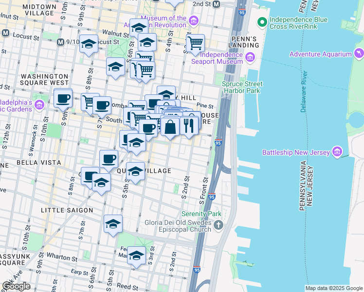 map of restaurants, bars, coffee shops, grocery stores, and more near in Philadelphia