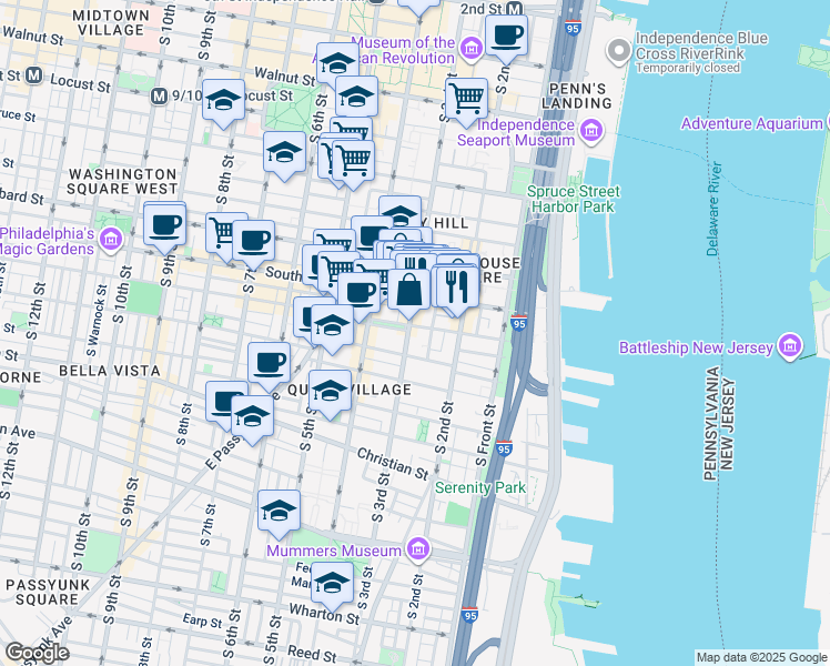map of restaurants, bars, coffee shops, grocery stores, and more near in Philadelphia