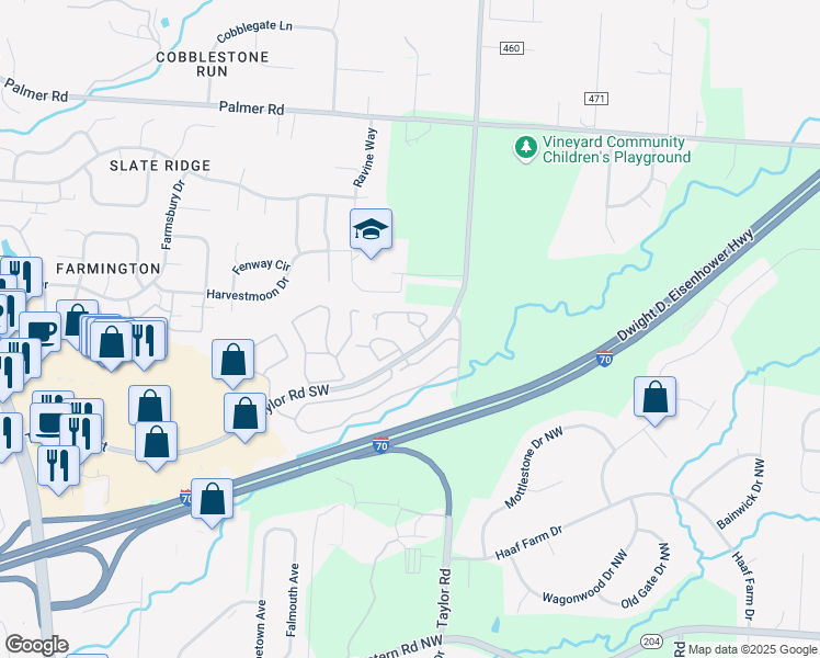 map of restaurants, bars, coffee shops, grocery stores, and more near 10564 Taylor Road Southwest in Reynoldsburg
