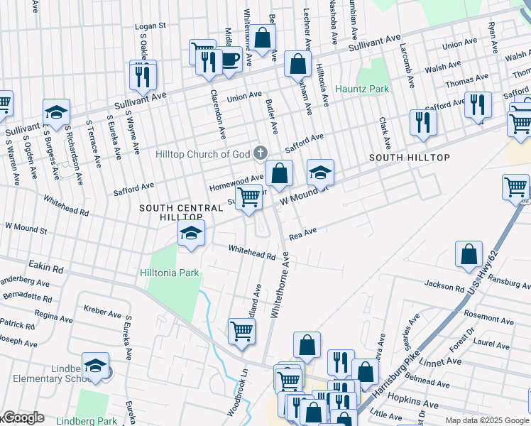 map of restaurants, bars, coffee shops, grocery stores, and more near 2145 West Mound Street in Columbus