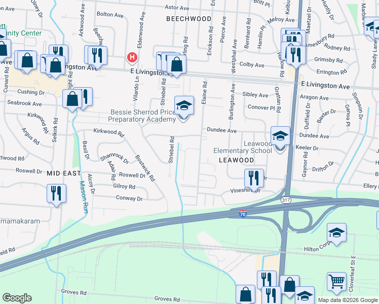 map of restaurants, bars, coffee shops, grocery stores, and more near 1638-1640 Carstare Court in Columbus