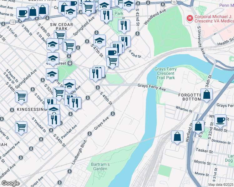 map of restaurants, bars, coffee shops, grocery stores, and more near 4807 Glenmore Avenue in Philadelphia