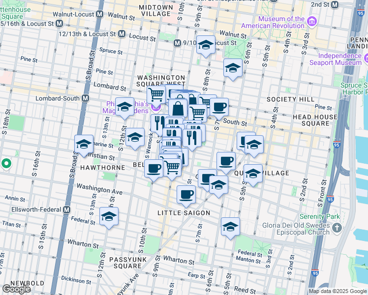 map of restaurants, bars, coffee shops, grocery stores, and more near in Philadelphia