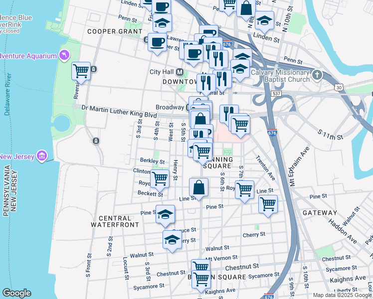 map of restaurants, bars, coffee shops, grocery stores, and more near 420 South 5th Street in Camden