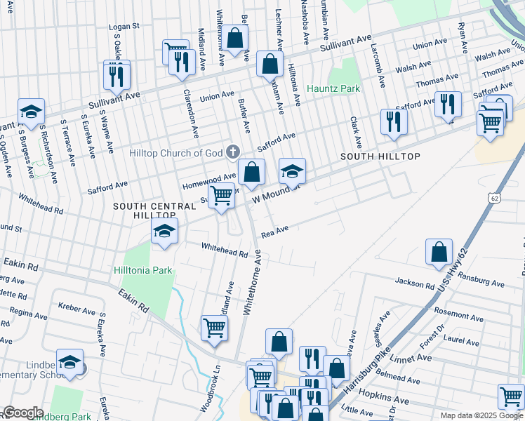 map of restaurants, bars, coffee shops, grocery stores, and more near 745 Butler Avenue in Columbus