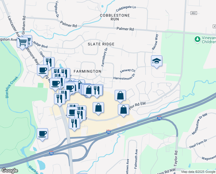 map of restaurants, bars, coffee shops, grocery stores, and more near 7912 Meadowlark Lane East in Reynoldsburg